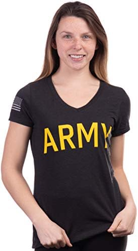 צווארון V של נשים צבא | דגל שרוול צבאי ארהב דגל חיל רגלים צבאי אשת חולצת טריקו אשתו אמא עליונה